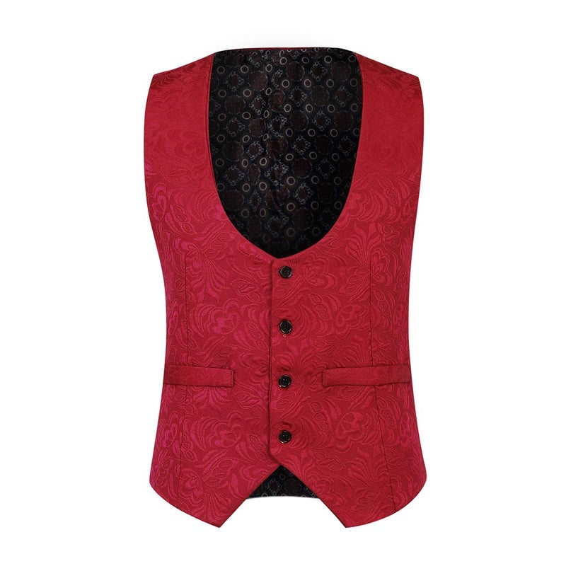 YFFUSHI Men's 3 Piece Suit Slim Fit Jacquard Tuxedo 1 Button Shawl Collar Blazer Vest & Pants for Wedding Formal Prom Red - Image 3
